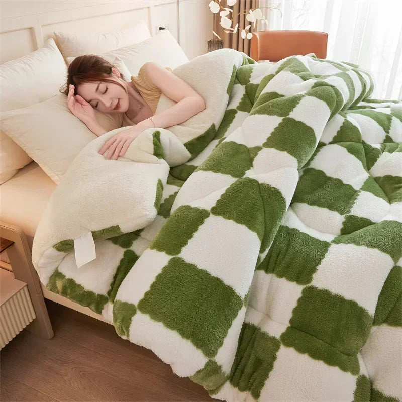 Checkerboard Super Thick Warm Winter Blankets Soft Artificial Lamb Cashmere Weighted Blanket Fluffy Warmth Duvet Comforter Quilt